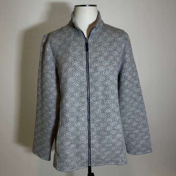 Weekends By Chicos Gray Geometric Jacket Full Zip Soft Womens Size 2 (Large L) - Picture 1 of 11